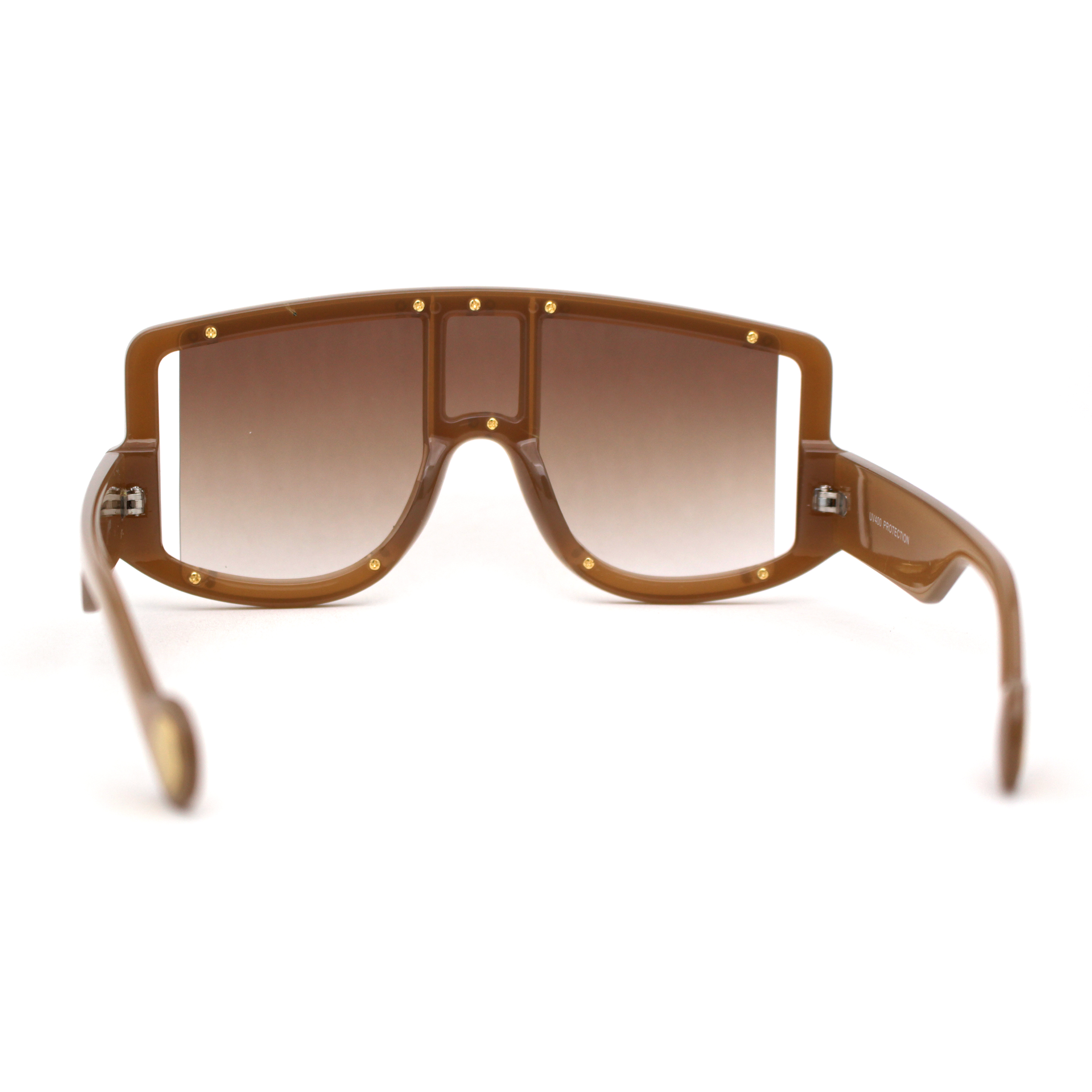 Multi Panel Shield Drop Temple Plastic Curved Top Racer Sunglasses All Brown - image 4 of 4
