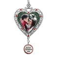 thumbnail image 2 of first christmas ornament 2018 - silver filigree heart shaped photo ornament with a hanging charm that reads "our first christmas 2018" - christmas photo ornaments, 2 of 8