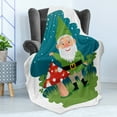 thumbnail image 4 of Gnome Soft Flannel Fleece Blanket, Funny Elf with Mushroom in Forest at Magic Starry Night Noel Celebration, Cozy Plush for Indoor and Outdoor Use, 50" x 70", Fern Green Petrol Blue, by Ambesonne, 4 of 5