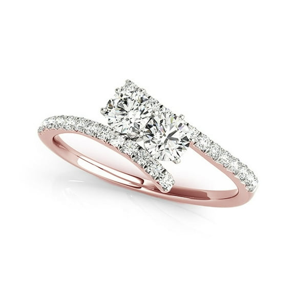 Aonejewelry 14k Rose Gold 0.75ct TDW Diamond Two Stone Ring
