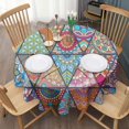 thumbnail image 3 of Multicolor Ethnic Geometric Pattern Round Tablecloth 60"x60",Wrinkle Wipeable Table Cloth for Kitchen Dining Room Picnic Patio Party, 3 of 6