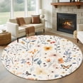 thumbnail image 3 of Spring Flower Round Area&nbsp;Rug 5ft Watercolor Floral Butterfly Leaf Plant Vintage Non-Slip&nbsp;Washable Circle Rugs Soft Felt Indoor Floor Mat for Bedroom Kitchen Living Room Bathroom, 3 of 9