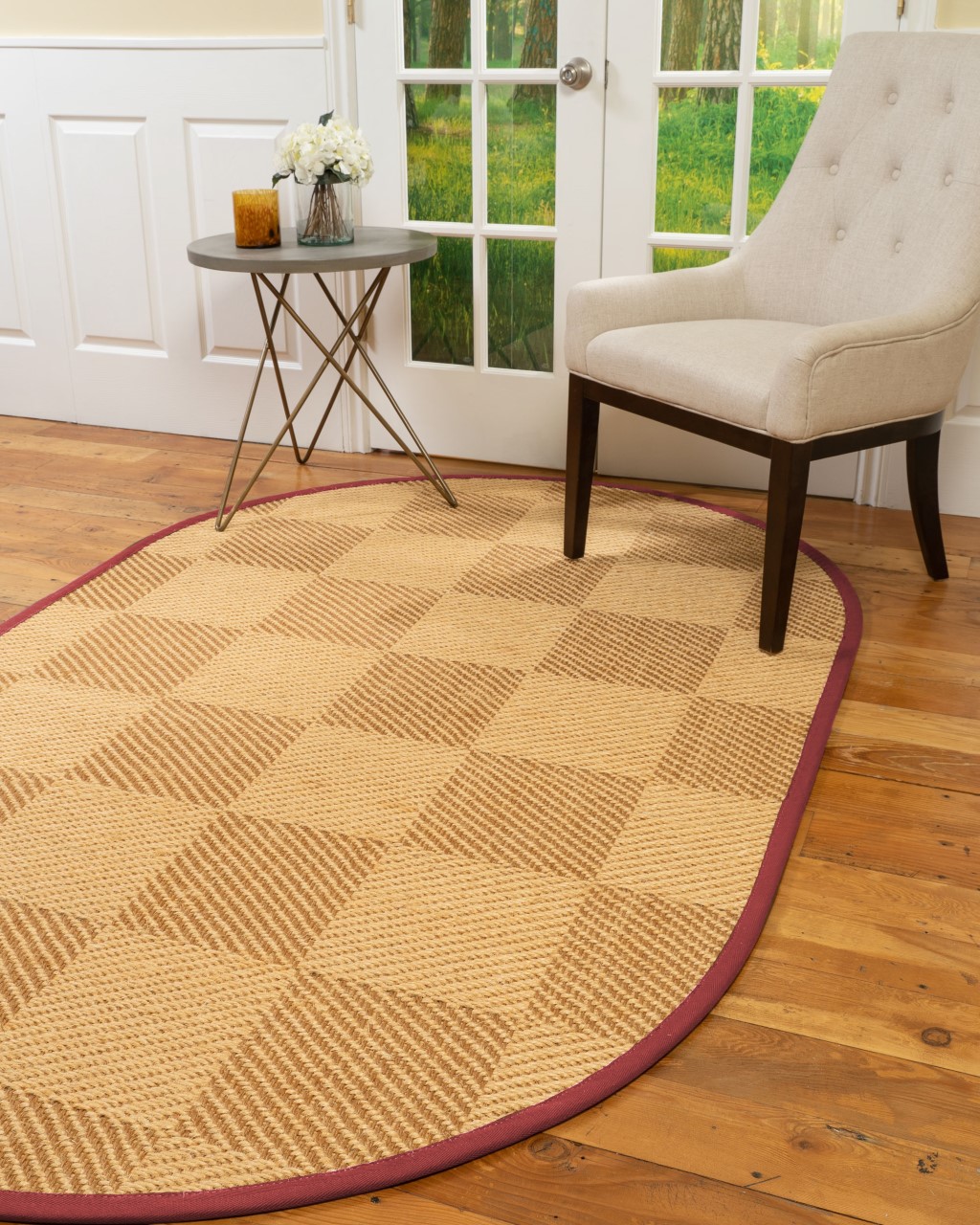 Natural Area Rugs Osaka Custom Sisal Rug, 8' x 10', Oval Red Border