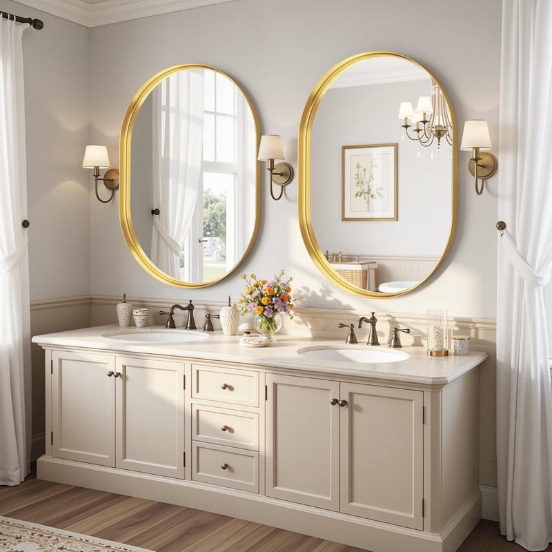 AUROMIR 38"x22" Oval Bathroom Mirror Wall Mounted Mirror with Deep Frame, Gold
