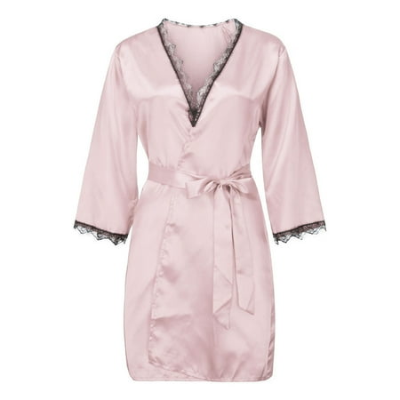 

Mackneog Sleep Dress for Women New Women Sexy Satin Fashion Lace Patchwork Pajamas Sleepwear Robe Long Sleeve Polyester Lace Thong Plus Size Panties
