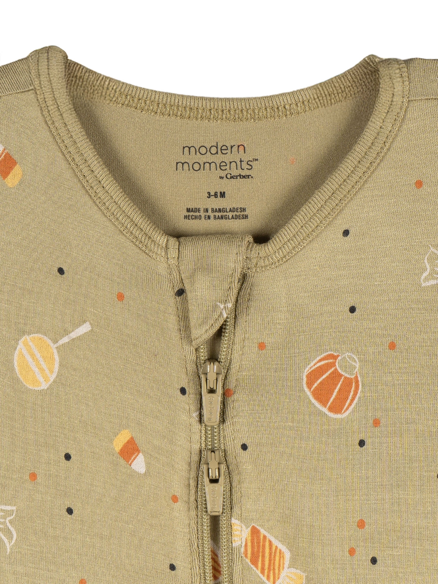 Modern Moments by Gerber Neutral Two-Way Zip Halloween Viscose Sleep ´N Play Footed Pajama , Sizes Newborn - 6/9 Months