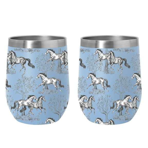 AWST Int'l 12 oz Stainless Steel Wine Tumbler-Lila Blue Toile