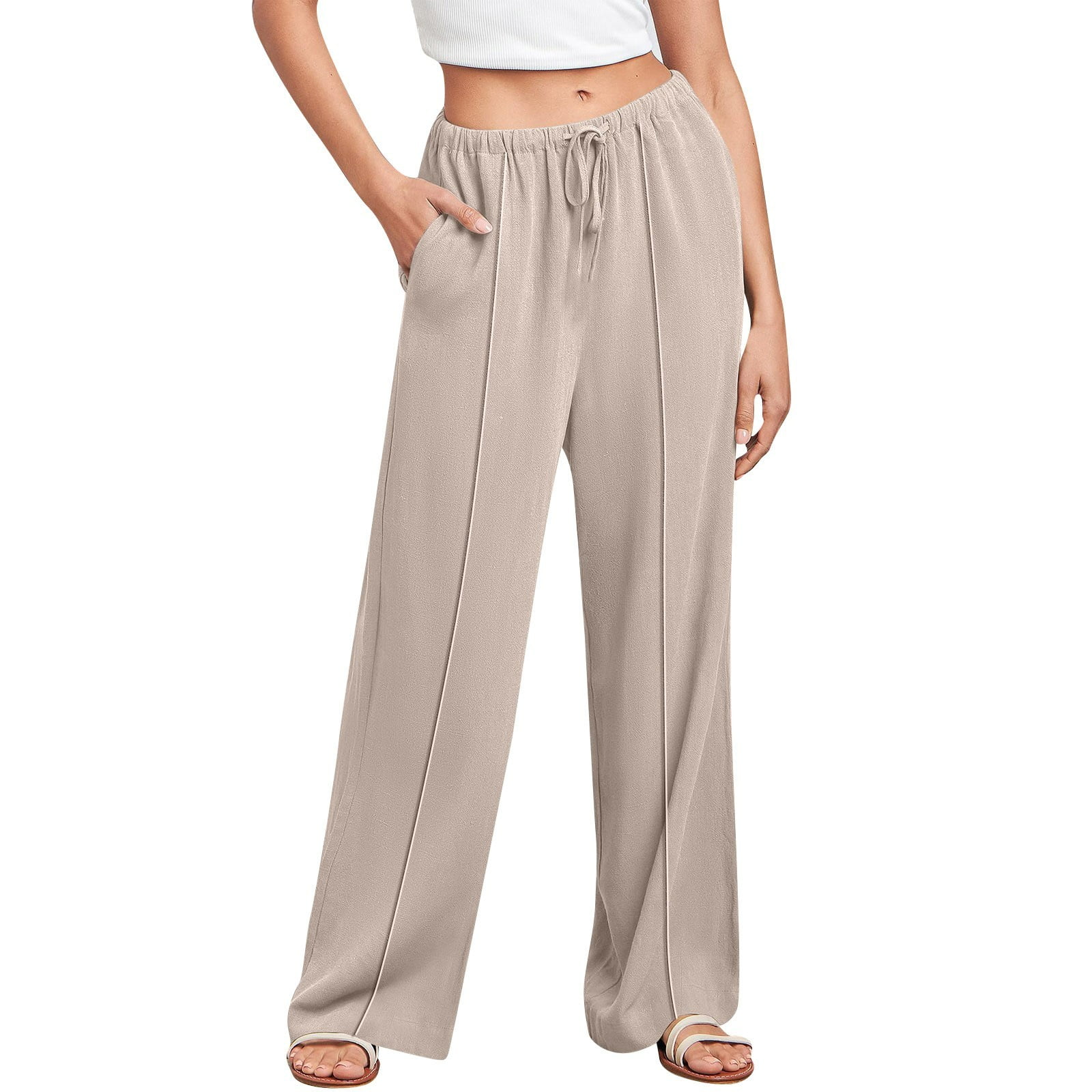 AherBiu Wide Leg Pants for Women Cotton Linen Summer Casual Lightweight Joggers Lounge Pants Trousers Walmart
