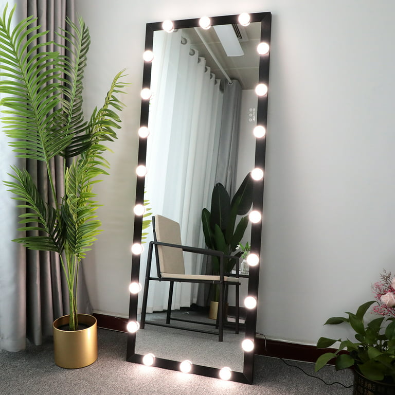 BEATUME Vanity Hollywood Makeup Mirror LED Vanity Mirror Full Length Mirror with Lights Floor Firror Bedroom Length Mirrors Black 63.00 * * 1 inches - Walmart.com