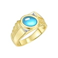 thumbnail image 3 of RYLOS Men's Rings 14K Yellow Gold Cabochone Gemstone & Diamond Designer Blue Topaz Rings For Men Size 10, 3 of 7