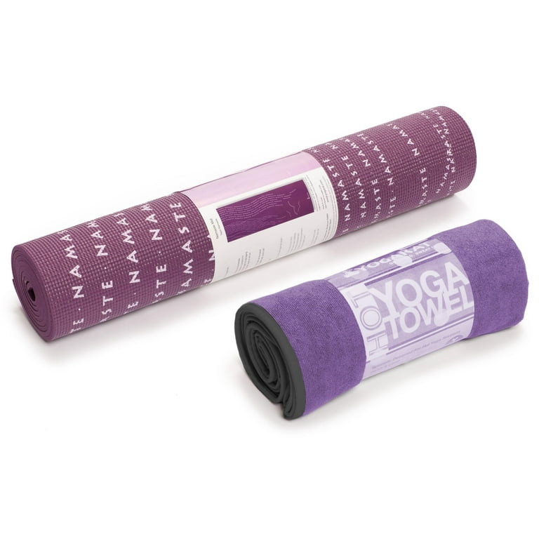 RatMat YOGA MAT + HOT YOGA TOWEL COMBO-PACK. Includes RatMat Yoga Mat &  YogaRat Plush/Hot Yoga Towel. 24 x 68 (Namaste/Purple Combo, 24inch x
