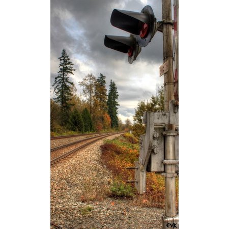 Canvas Print Tracks Signal Train Lights Landscape Trees Stretched Canvas 10 x