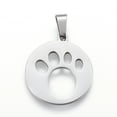 thumbnail image 2 of Non-304 Stainless Steel Pendants Cut-Out Flat Round with Dog Footprints Stainless Steel Color 25x22x1.2mm Hole: 4x7.5mm, 2 of 3