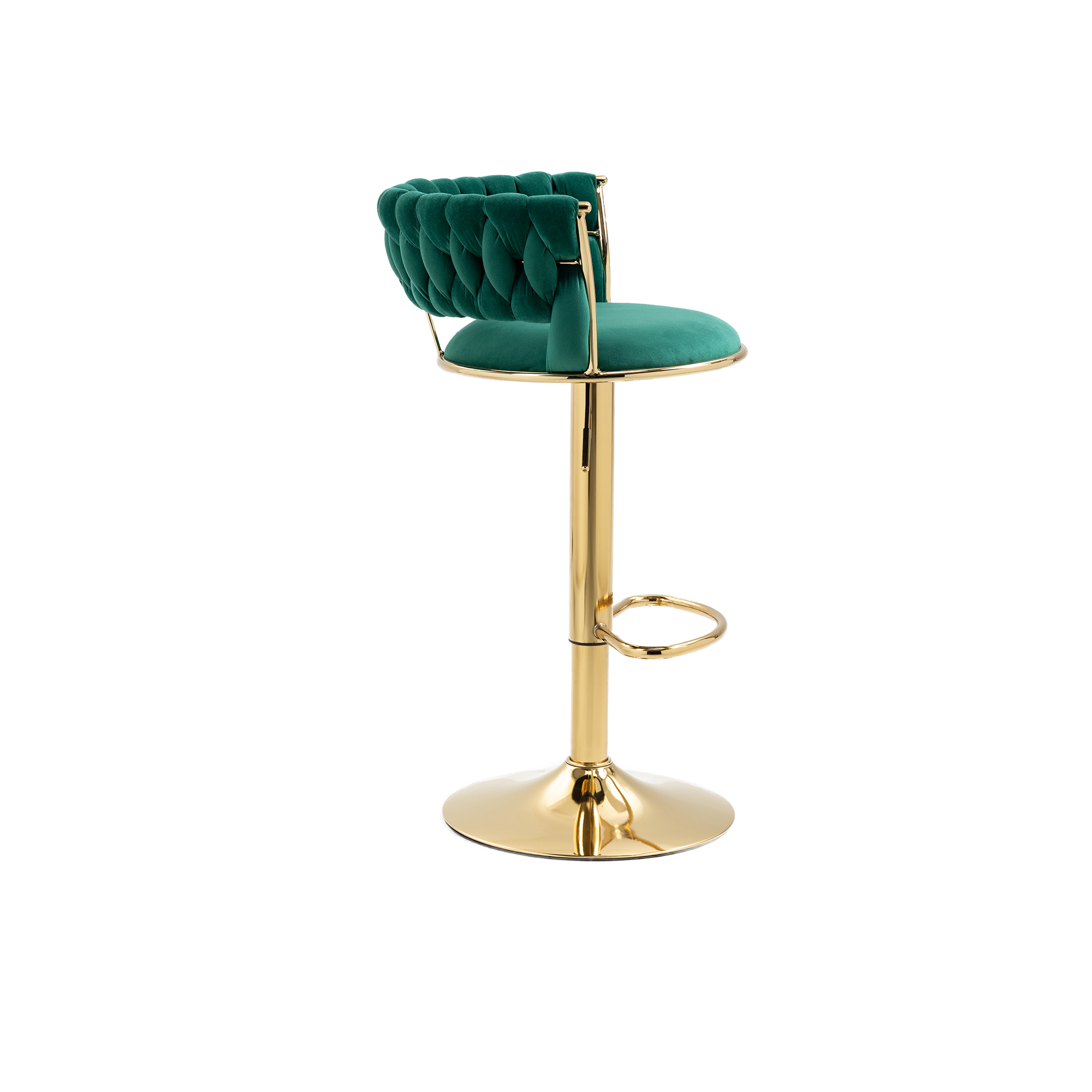 MOONMISS Velvet Swivel Bar Stools Set of 2, Adjustable Counter Height Bar Stool with Woven Back, Upholstered Kitchen Dining Chairs, Modern Barstools for Kitchen Island, Cafe, Pub, Bar Counter(Emerald)