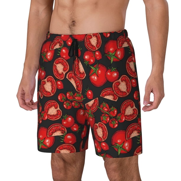 Balery Tomato Bañador para hombre, shorts de playa de secado rápido con entrepierna y forro de compresión-3X-Large