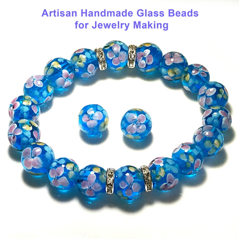 ARTSY CRAFTS 40 Pcs Assorted Blue Lampwork Glass Beads, Glow in