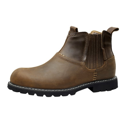 

LBECLEY Mens Shoes High Top Leather Boots Vintage Round Toe Flat Short Boots Mens Dress Shoes Brown Size 42