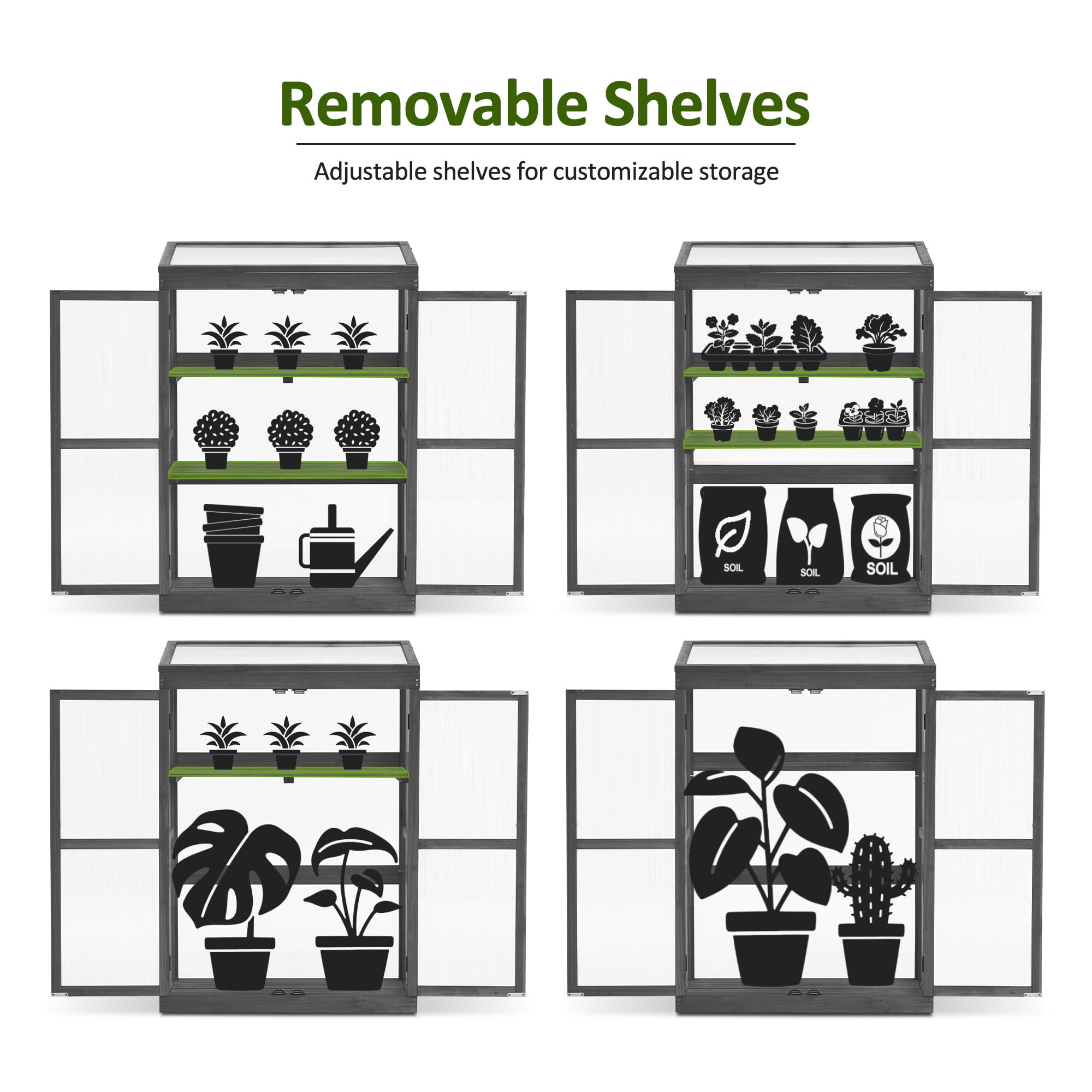 MCombo Greenhouse Wooden Cold Frame Greenhouse, Garden Portable Mini Greenhouse Cabinet, Raised Flower Planter Shelf Protection 0760