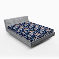thumbnail image 2 of Ambesonne Botanical Fitted Sheet, Wild Floral on Night Back, Full Size, Navy Blue and Peach, 2 of 5