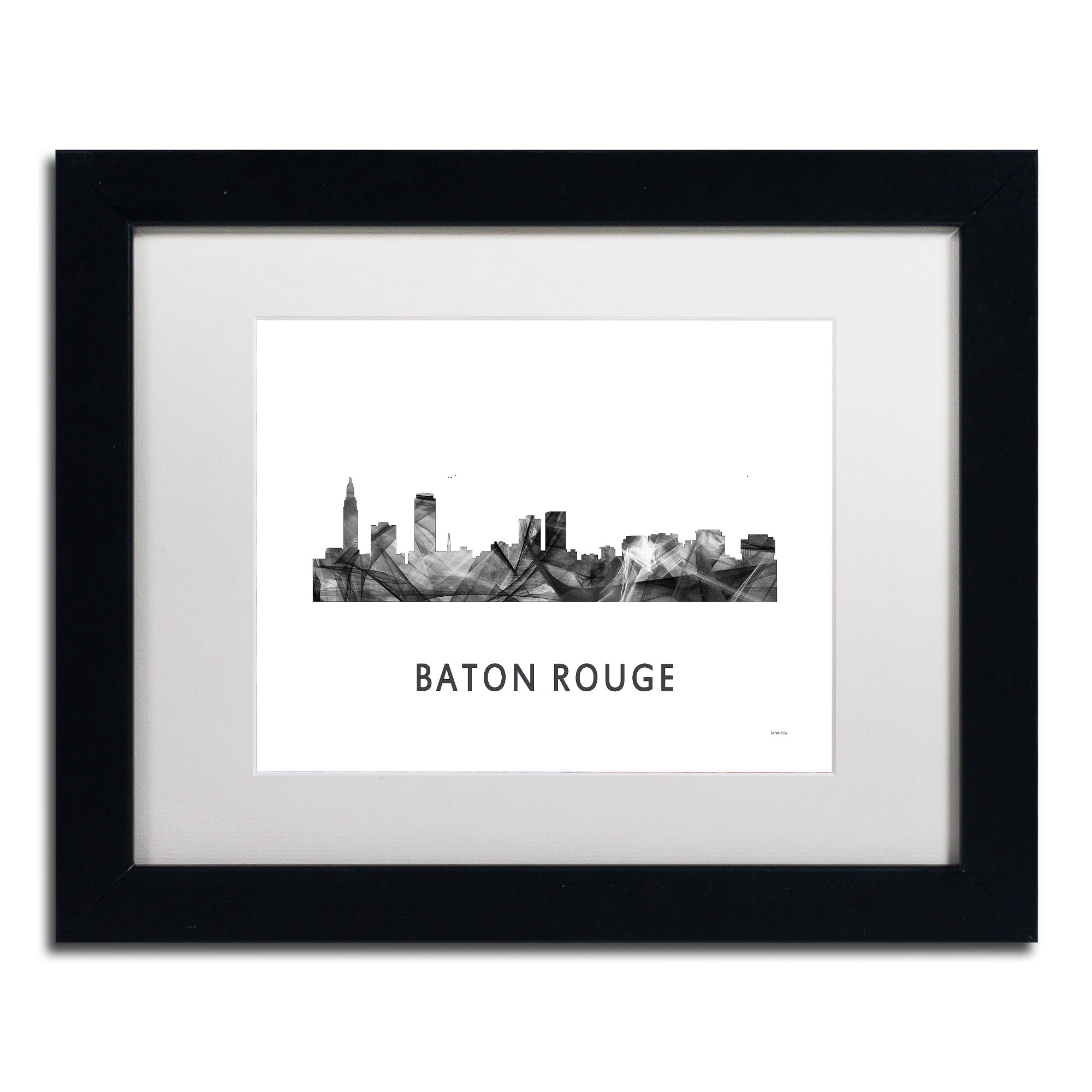 Trademark Fine Art 'Baton Rouge LA Skyline WB-BW' Canvas Art by Marlene Watson, White Matte, Black Frame