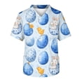 thumbnail image 6 of Resicozy Mens Easter Scrub Tops Bunny Egg Printed Scrubs Short Sleeve Holiday Working Uniform with Pockets Blue 4XL, 6 of 7