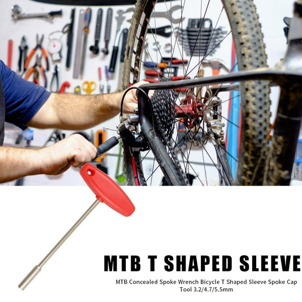 Bicicleta Llave de radios oculta para bicicleta Herramienta de tapa de radios integrada con manga en forma de T (5,5 mm)