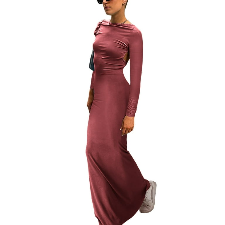 FRXSWW Womens Swing Flowy Dress Long Maxi Dresses Summer Elegant Long Sleeve Simple Party Dress Black XL Black XL Walmart