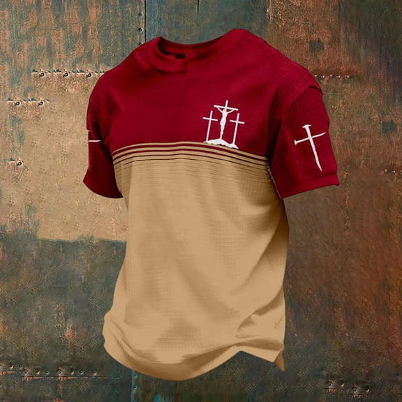 Men Christian T Shirt Jesus Cross Print Tees Religious Faith Scripture Round Neck Short Sleeve Daily Graphic Tops L