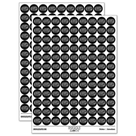 Donut with Sprinkles 200 Round Stickers - Black - Gloss Finish - 0.50" Size