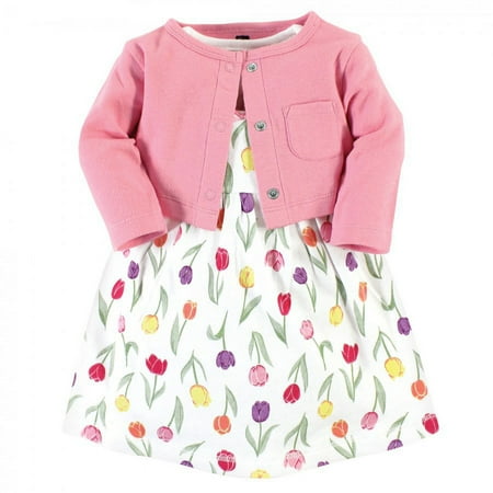UPC: 0660168166637 | Hudson Baby Baby and Toddler Girl Cotton Dress and Cardigan Set Spring Tulips 0-3 Months