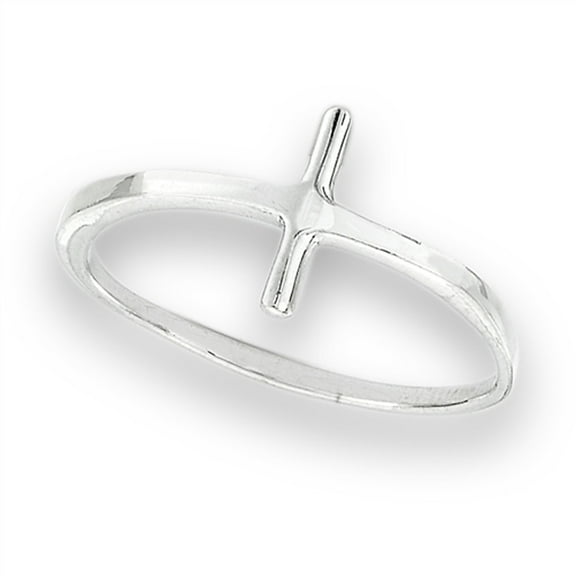 High Polish Thin Sideways Cross Ring .925 Sterling Silver Band Jewelry Female Male Unisex Size 5