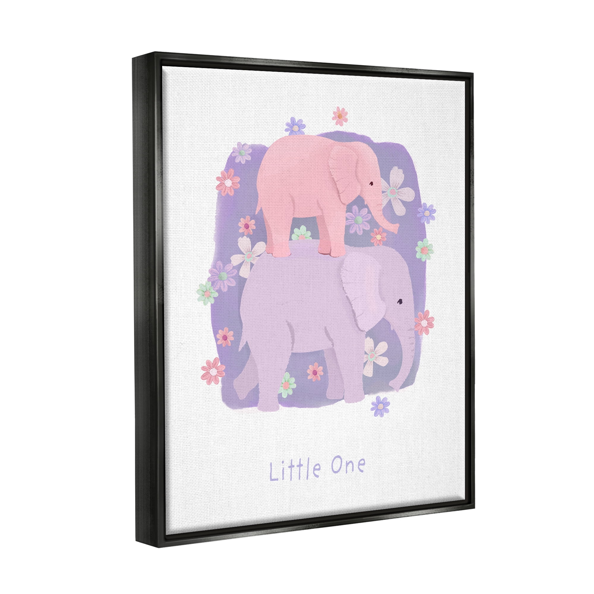 Stupell Industries Little One Baby Elephant Animals & Insects Painting Black Floater Framed Art Print Wall Art, 17 x 21