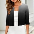 thumbnail image 2 of Women's Cropped Jackets 3/4 Sleeve Crew Neck Open Front Cardigan Summer Lightweight Trendy Casual Outwear (S, Black), 2 of 7