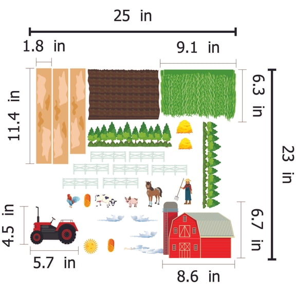 THE CITY - Removable Stick And Peel Kids Bedroom Art City Farm Design Vinyl Wall Decal Sheet - Multicolored Home Bedroom Decor DIY Adjustable Farm Stickers Adhesive Home Wall Décor 25" x 23"