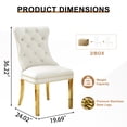 thumbnail image 5 of Velvet Dining Chairs Set of 2, Upholstered Tufted Dining Chairs with Stainless Steel Legs & Pull Ring for Dining Room, Living Room(Gold White), 5 of 6