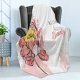 thumbnail image 4 of Saying Soft Flannel Fleece Throw Blanket, Hello Beauty Text with a Pastel Abstract Peony Blossom and Freehand Brush Strokes, Cozy Plush for Indoor and Outdoor Use, 60" x 80", Multicolor, by Ambesonne, 4 of 5