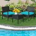 thumbnail image 3 of Gymax 3PCS Patio Rattan Conversation Furniture Set Outdoor Yard w/ Turquoise Cushions, 3 of 10