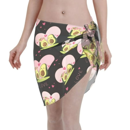 Qekee Avocado Lovers Women s Short Sarongs Cover Ups Sheer Bikini Wraps for Swimwear