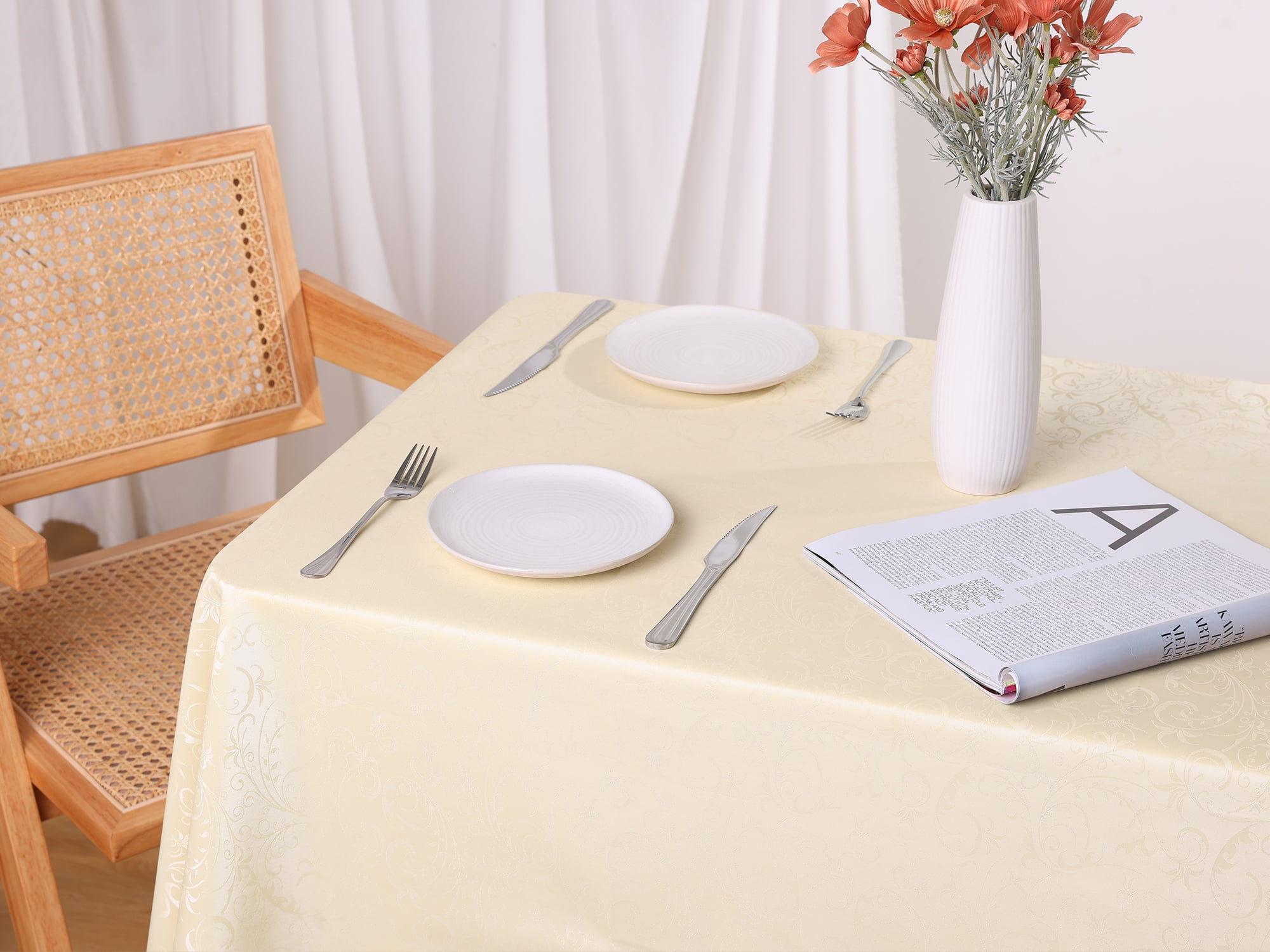Unique Bargains Waterproof Vinyl Tablecloth, Wrinkle-Resistant Washable Table Cover Champagne 51x71inch