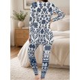thumbnail image 5 of Women's Milk Silk Sleepwear Long Sleeve Pajama Set Indigo Blue Floral 2 Piece Loungewear, 5 of 7