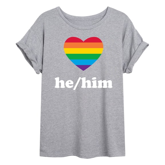 Instant Message - Pronouns He Him - Juniors Oversized Graphic T-Shirt