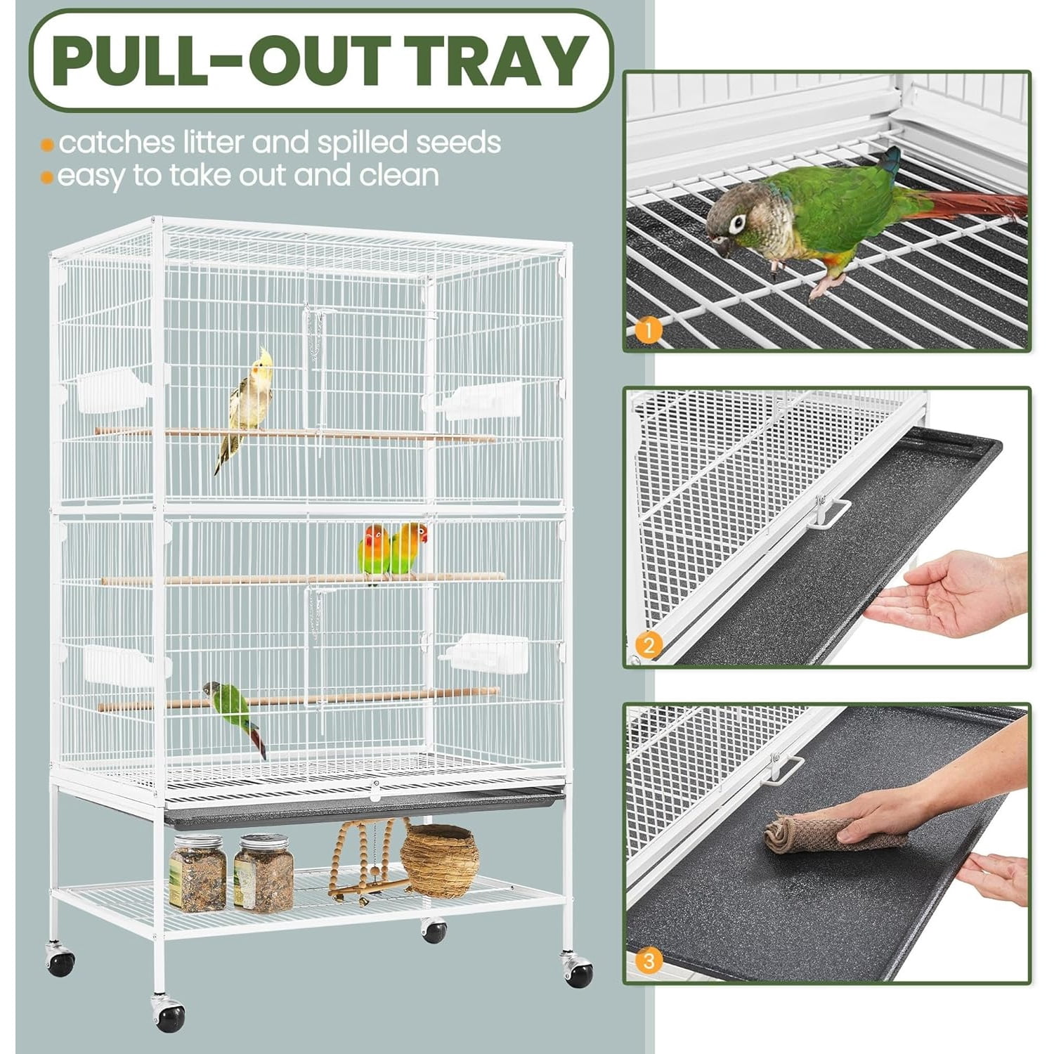52inch Bird Cage Extra Large Parakeet Parrot Cage for Lovebird Cockatiel Conure Finch with Rolling Stand White