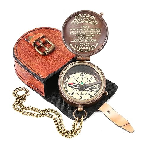 Personalized Vintage Nautical Compass - Small Pocket Antique Brass Engraved Compass For Men Baptism, Birthday, Anniversary Gifts For Husband, Graduation Day And Retirement Gift