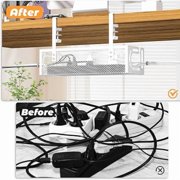 OFEFE Under Desk Cable Management Tray - No Drill Cable Organizer Box with Side Opening, Cord Raceway for Office & Home, Wire Storage Basket for Power Strips (15.35x4.72, White Metal Mesh)