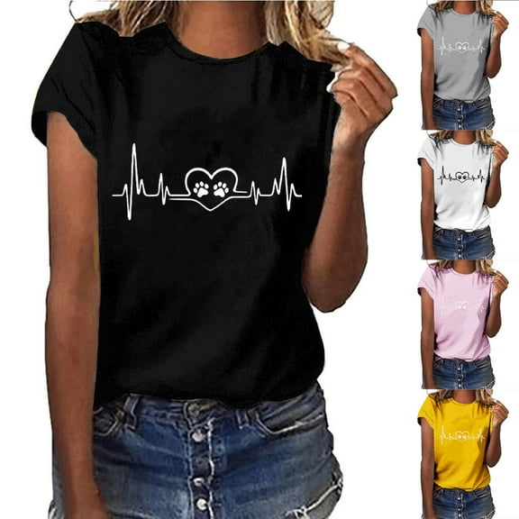 Fesfesfes T Shirt Pack Valentine's Day Fashion Woman Causal Round-Neck Printing Blouse Short Sleeve T-Shirt Tops Shirts Women 8(L)