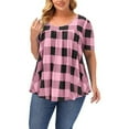 thumbnail image 4 of SCHUHLAND Women's Plus Size Milk Silk Plaid Top - Casual Round Neck Short Sleeve T-Shirt, Soft Breathable Loose Fit Gingham Summer Blouse, XL-8XL, 4 of 9