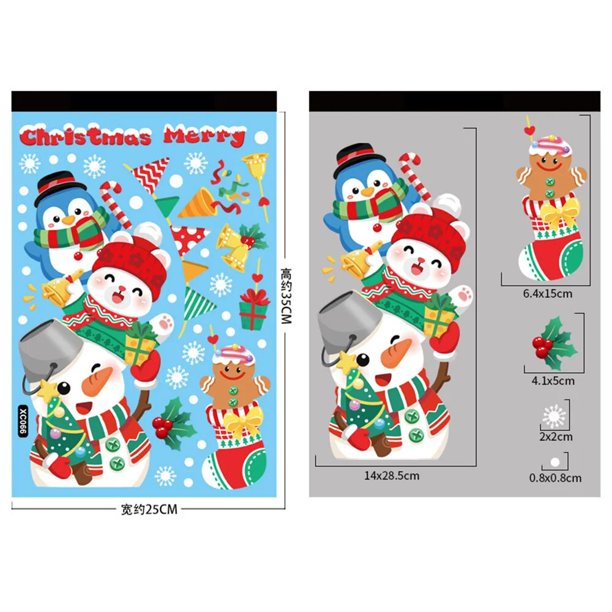 Calcomanía navideña para ventana, pegatinas de copos de nieve de Papá Noel, calcomanías de pared de invierno para habitaciones de niños, decoraciones de ventana de Navidad de Año Nuevo