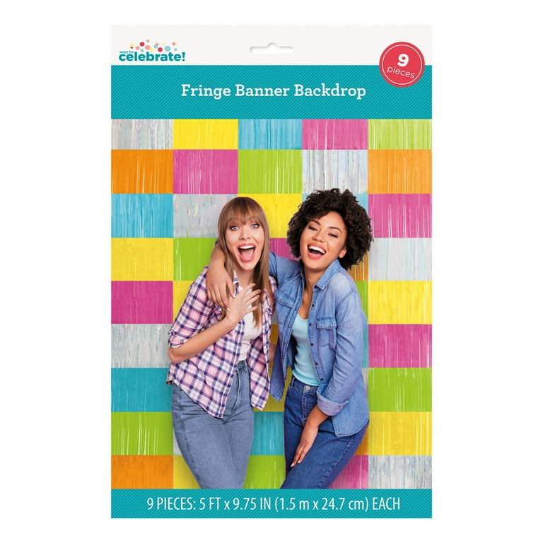 Way To Celebrate Multicolor Iridescent Foil Fringe Backdrop Kit photo 2