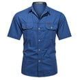 thumbnail image 3 of Migroa Mens Short Sleeve Button Down Shirts Work Casual Button up Relaxed Fit Summer Shirt with Two Pockets Blue 2Xl, 3 of 4