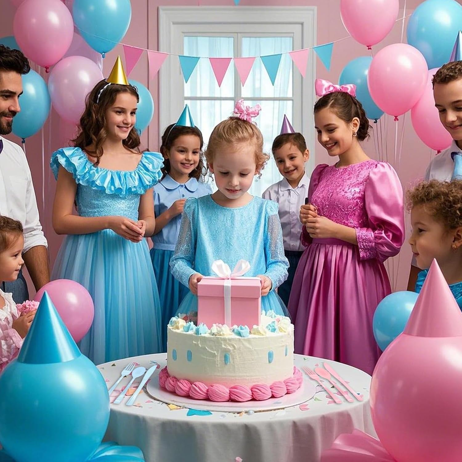 150 Pcs Pink and Blue Cutlery Heavy Duty Light Pink and Baby Blue Plastic Silverware - 50 Plastic Forks, 50 Knives, 50 Spoons for Birthday Baby Shower Gender Reveal